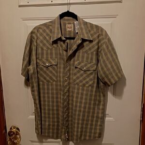 Casual Tan Plaid Button Down Shirt